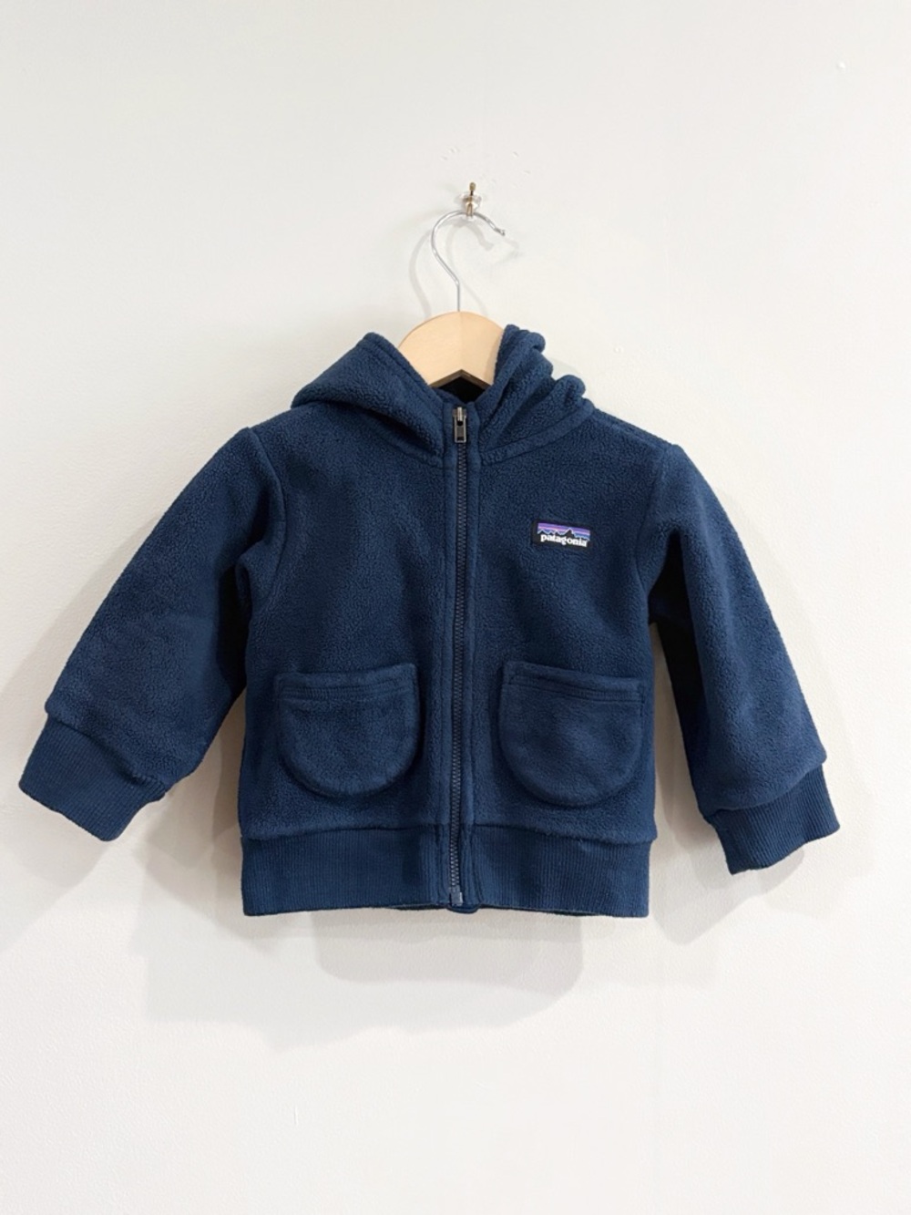 Patagonia Baby Fleece Hoodie Sweater Jacket 6-12M Blue Zip Sherpa Cozy Outdoor
